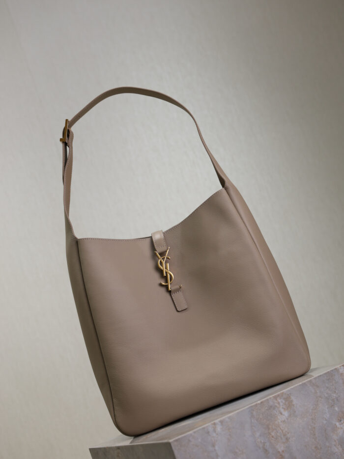 Large LE 5 À 7 Soft Leather Bag – Khaki with Aged Brass Hardware, Cassandre Closure - Image 2