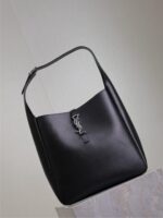 Large LE 5 À 7 Soft Leather Bag – Black with Silver Hardware, Cassandre Closure - Image 2