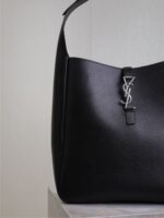 Large LE 5 À 7 Soft Leather Bag – Black with Silver Hardware, Cassandre Closure - Image 3