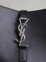 Large LE 5 À 7 Soft Leather Bag – Black with Silver Hardware, Cassandre Closure - Image 4