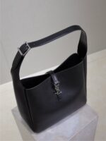 Large LE 5 À 7 Soft Leather Bag – Black with Silver Hardware, Cassandre Closure - Image 5