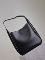 Large LE 5 À 7 Soft Leather Bag – Black with Silver Hardware, Cassandre Closure - Image 8