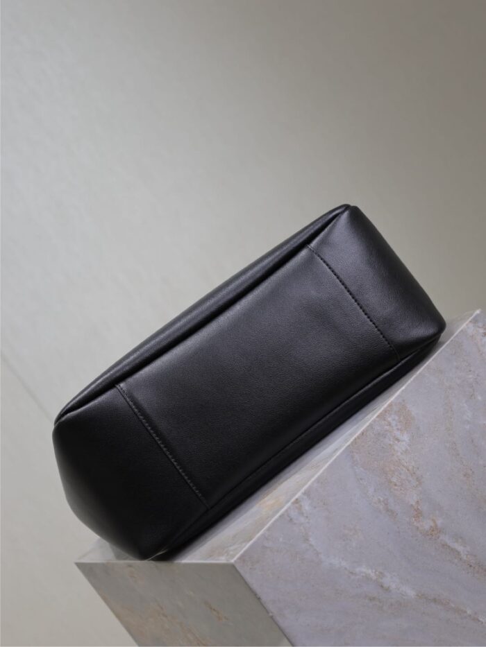 Large LE 5 À 7 Soft Leather Bag – Black with Silver Hardware, Cassandre Closure - Image 9
