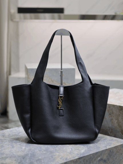BEA Horizontal Tote Bag – Black with Aged Brass Hardware, Cassandre Closure
