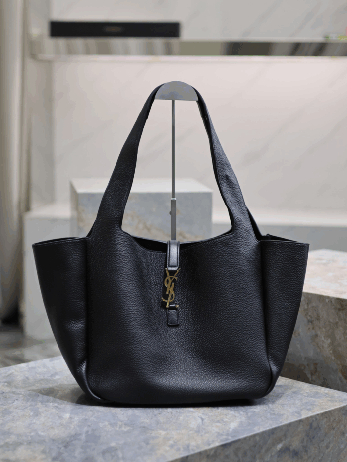 BEA Horizontal Tote Bag – Black with Aged Brass Hardware, Cassandre Closure - Image 1