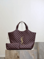 Oversized Nappa Leather Quilted Tote with Le Cassandre – Cabernet Red, Antique Bronze Hardware