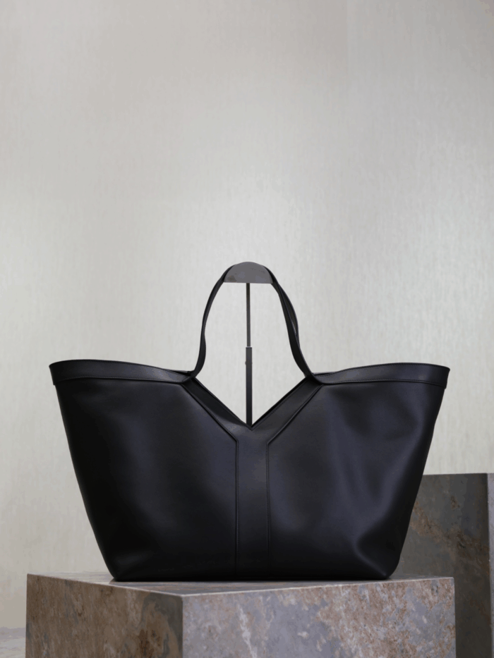 Luxury Y Initial Tote Bag – Black, Finely Grained Calf Leather with Suede Lining - Image 1