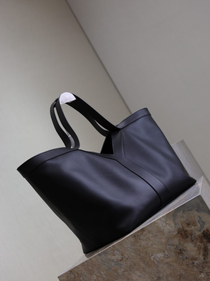 Luxury Y Initial Tote Bag – Black, Finely Grained Calf Leather with Suede Lining - Image 3