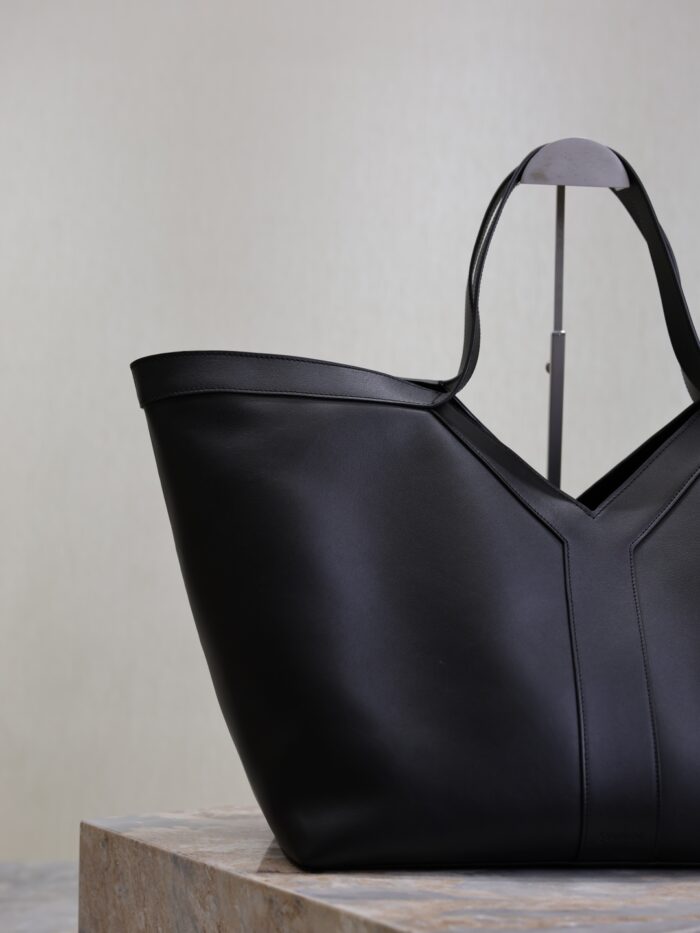Luxury Y Initial Tote Bag – Black, Finely Grained Calf Leather with Suede Lining - Image 5