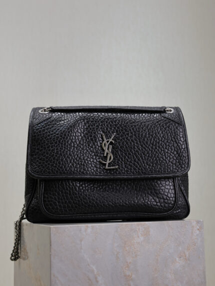 NIKI Large Grained Lambskin Tote – Black with Cassandre Detail