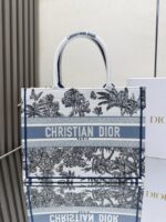 Medium Book Tote Bag – Bayadere & D-Stripes Embroidery, Palm Blue Edition (36cm)