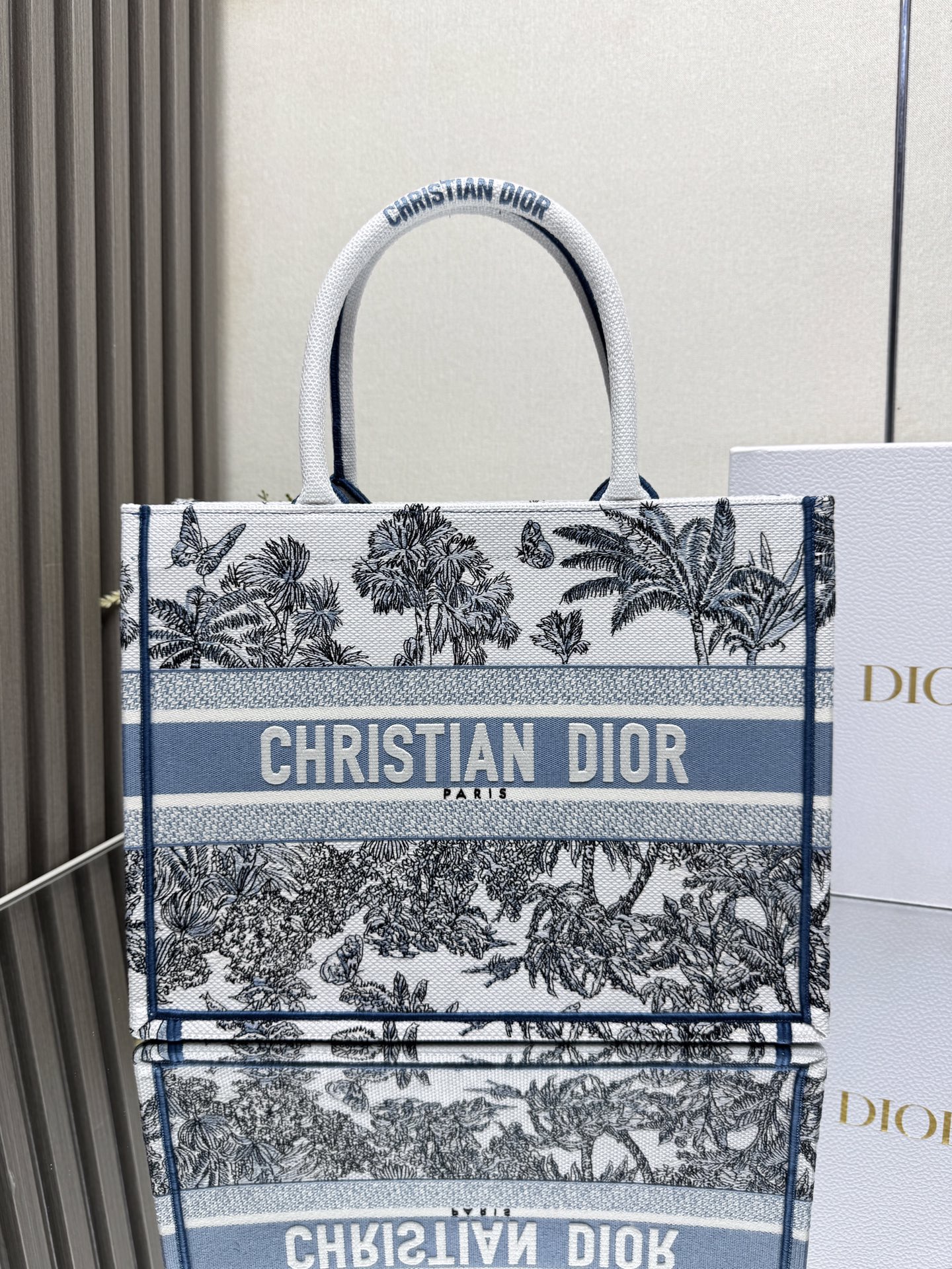 wsxc1756023617829_0 Medium Book Tote Bag – Bayadere & D-Stripes Embroidery, Palm Blue Edition (36cm) - Image 1