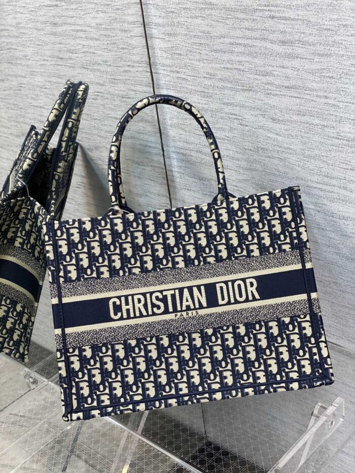 Dior Book Tote – Blue Oblique Embroidered, Multiple Sizes - Image 1