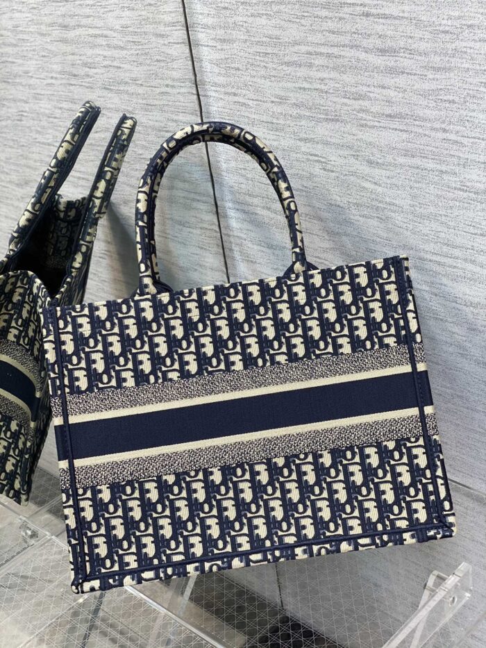 Dior Book Tote – Blue Oblique Embroidered, Multiple Sizes - Image 3
