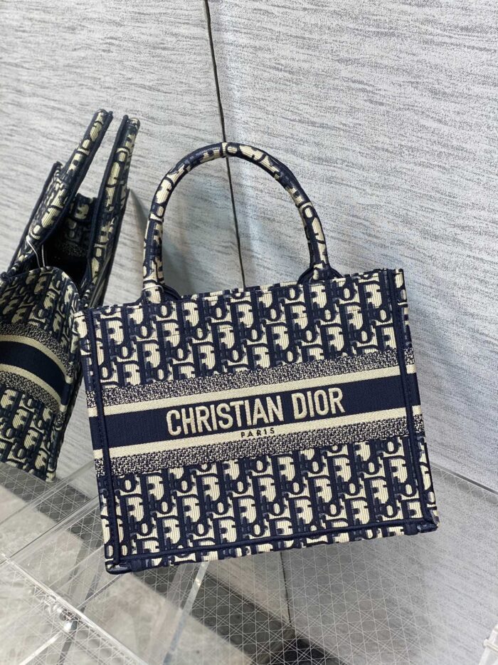 Dior Book Tote – Blue Oblique Embroidered, Multiple Sizes - Image 4