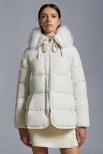 Moncler Locustelle Women’s Mid-Length Down Coat with Oversized Fur Hood – Black, White | Sizes 0–2 - Image 2