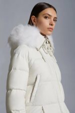 Moncler Locustelle Women’s Mid-Length Down Coat with Oversized Fur Hood – Black, White | Sizes 0–2 - Image 3