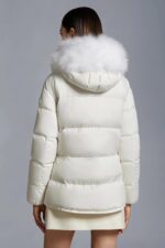 Moncler Locustelle Women’s Mid-Length Down Coat with Oversized Fur Hood – Black, White | Sizes 0–2 - Image 4