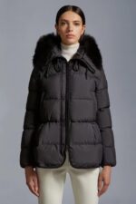 Moncler Locustelle Women’s Mid-Length Down Coat with Oversized Fur Hood – Black, White | Sizes 0–2 - Image 6