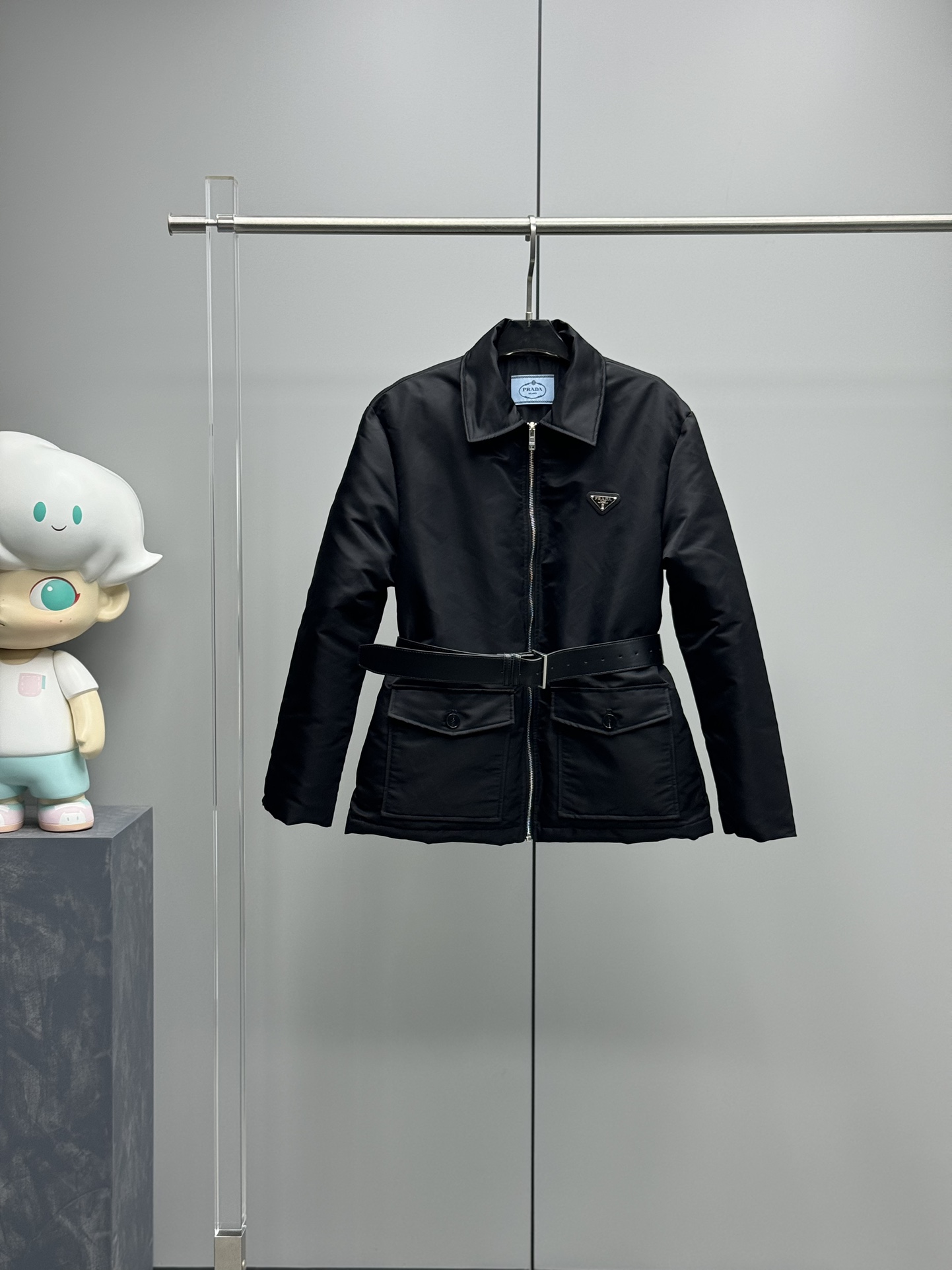 wsxc1758266105842_0 Prada Women’s Belted Down Jacket with Logo and Flap Pockets – Black | Sizes S–L - Image 1