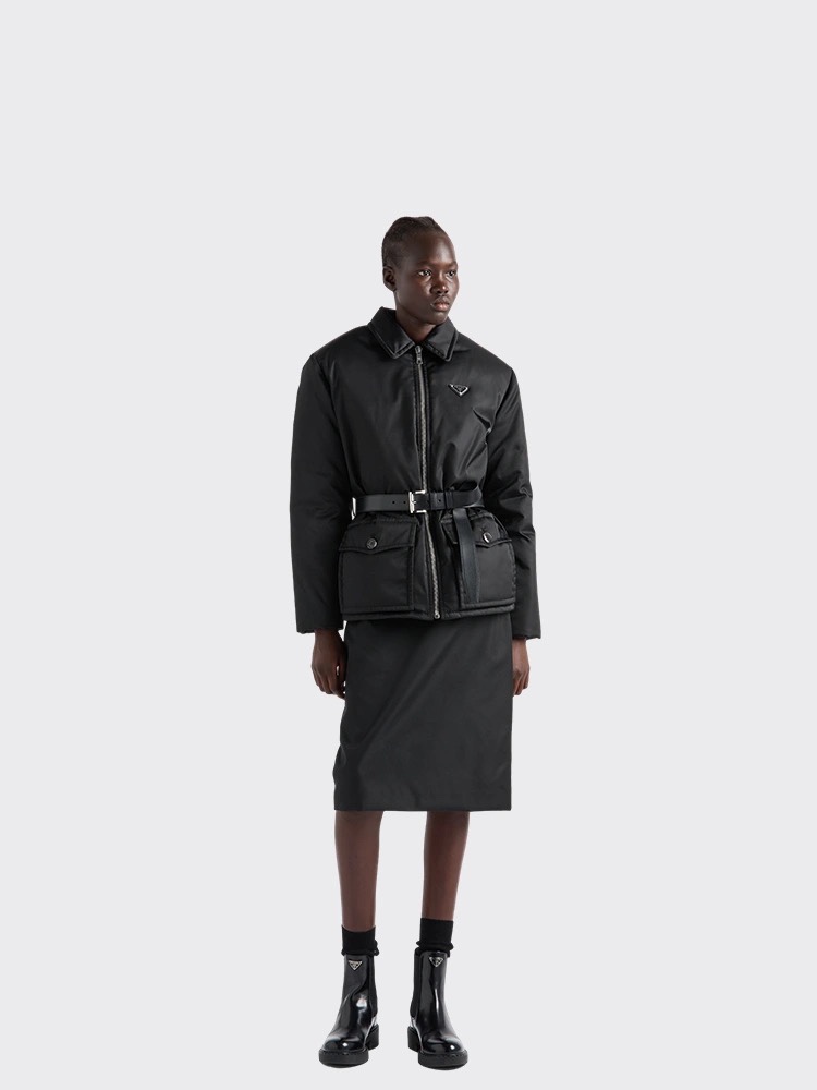 wsxc1758266114040_0 Prada Women’s Belted Down Jacket with Logo and Flap Pockets – Black | Sizes S–L - Image 5