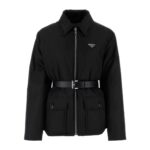 Prada Women’s Belted Down Jacket with Logo and Flap Pockets – Black | Sizes S–L - Image 2
