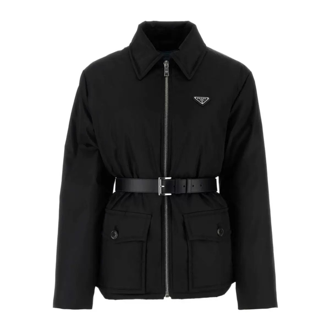 wsxc1758266114098_4 Prada Women’s Belted Down Jacket with Logo and Flap Pockets – Black | Sizes S–L - Image 2